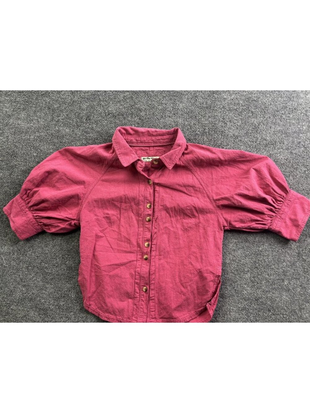 We The Free Shirt Womens XS Pink Short Sleeve Balloon Button Front Collared